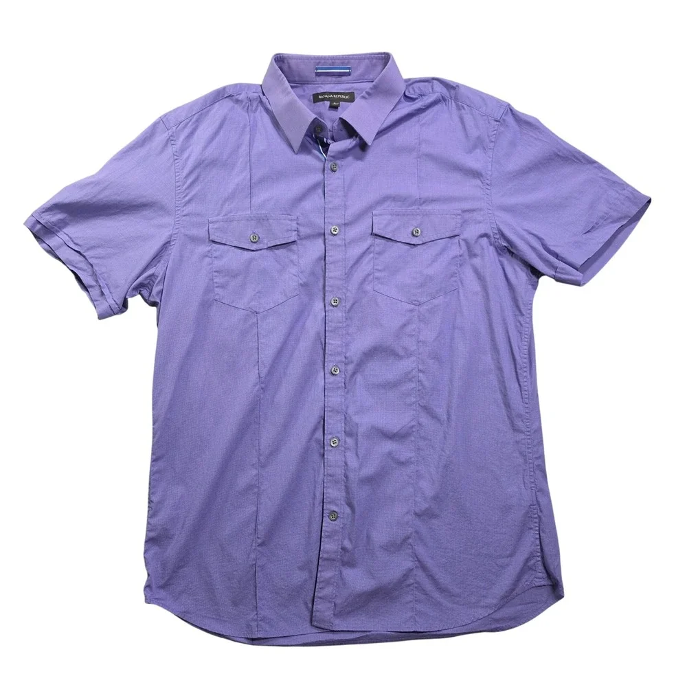 Business Casual Cotton Button Shirt Purple Men's Large Banana Republic